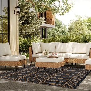 Outdoor Modern Stripe Picnic Mat Reversible Lightweight Portable Woven Plastic Straw Rug Area Rugs for Camping Garden Backyard - 1 of 4