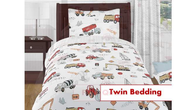 4pc Construction Truck Twin Kids&#39; Comforter Bedding Set Red and Blue - Sweet Jojo Designs, 2 of 7, play video