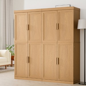 Spassway Natural Wood Modular Storage Cabinets Farmhouse Sideboard with Adjustable Shelf Coffee Bar Cabinet Storage Cabinet for Living Room Kitchen - 1 of 4