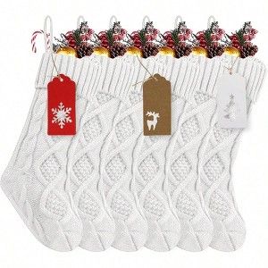 18 Inches Large Stockings 6Pcs Burgundy Ivory White Stretchable Knitted Christmas Stockings with 50pcs Personalizable Tags Family - 1 of 4