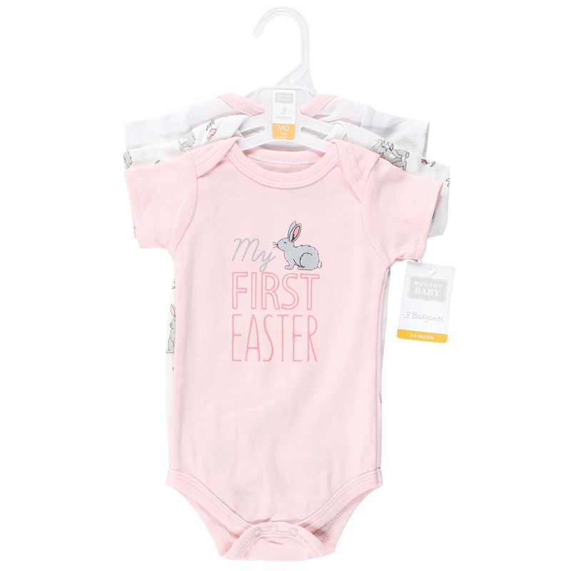 Hudson Baby Infant Girl Cotton Bodysuits, Some Bunny, 3 of 7