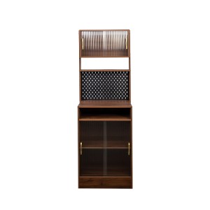 LIVAREEmlen Kitchen Baker's Racks with 2 Sliding Striped Glass Doors,Freestanding Storage Cabinet for Bottles,Wine,Coffee Machine,Microwave Oven - 1 of 4