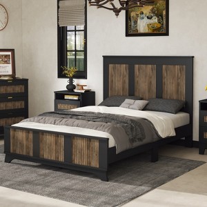 Farmhouse Wooden Full/Queen Size Platform Bed with Wooden Strip Decoration 4B - ModernLuxe - 1 of 4