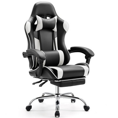 Video Game Chair,Removable Headrest And Waist Pillow,Retractable Footrest Chair With Lumbar Support Pillow,Fixed Up Armrest-Cuddlewood