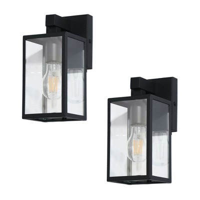 LNC Orlan 1-Light 9.3"H Modern Square Outdoor Wall Lights, Black with Clear Glass,2 Pack