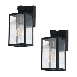 LNC Orlan 1-Light 9.3"H Modern Square Outdoor Wall Lights, Black with Clear Glass,2 Pack - 1 of 1
