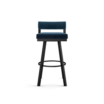 Travis 26" Dark Blue Velvet Swivel Counter Stool with Black Metal Frame