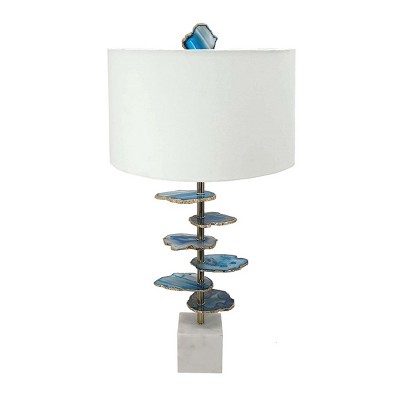 29.5" Modern Table Lamps with Agate Slice Finial, Nightstand Lamps Featuring White Shade and Marble Base for Bedroom or Living Room-The Pop Home