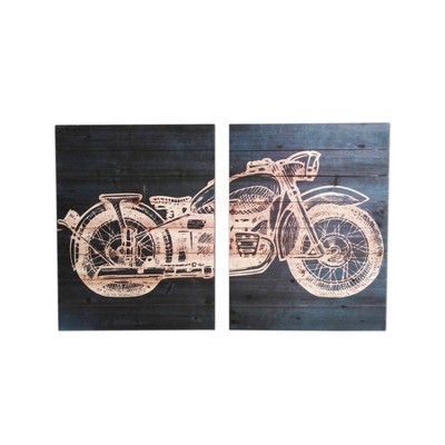 24" x 36" Motorcycle Diptych Print on Planked Wood Wall Sign Panel Blue - Gallery 57