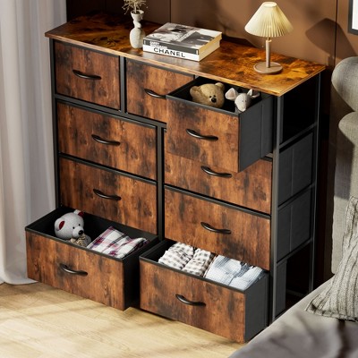 RISOKEYS Classic Wide Fabric Closet Dresser,with Storage Drawers, Chests Organizer,TV Stand with Metal Frame for Clothes,Living Room,Hallway