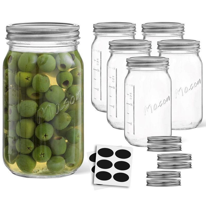 JoyJolt Wide Mason Jars with Airtight Lids, Labels and Measures - 32 oz - Set of 6, 5 of 7
