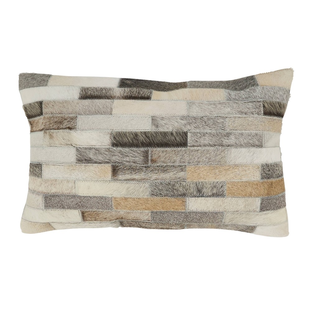 Photos - Pillow 12"x20" Oversize Luxurious Hair on Leather Lumbar Throw  Cover - Saro Lifestyle