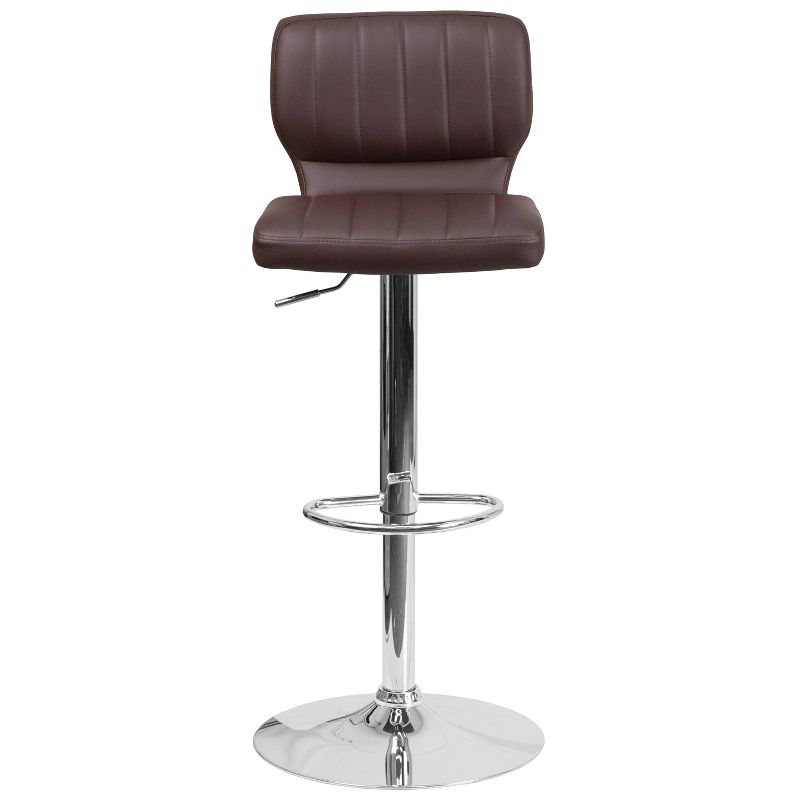 Emma and Oliver 2 Pack Contemporary Vinyl Adjustable Height Barstool with Vertical Stitch Back and Chrome Base, 5 of 7