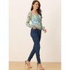 INSPIRE CHIC Women's Floral Smocked Elegant Puff Long Sleeve Square Neck Blouse - 4 of 4
