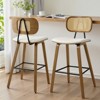 Bekrvio 26" Mid Century Modern Counter Height Bar Stools - Rattan Cane Back, Wood, PU Leather Upholstered for Kitchen Island Dining - 3 of 4