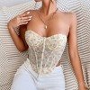 Women's Diamond Mesh Bustier Top Boned Corset Bralette with Back Lacing Sexy Sleeveless Crop Top XS-L - 2 of 4