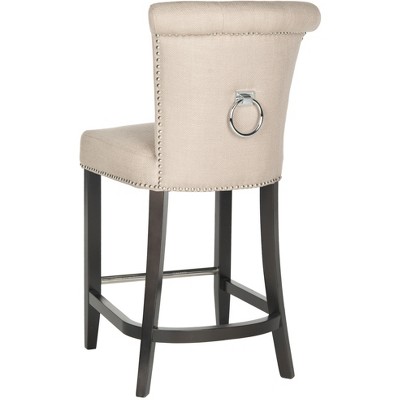 Biscuit Beige Linen and Espresso Birchwood 20" Counter Stool