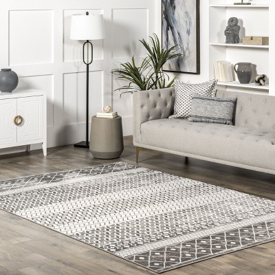 50'' Gray Synthetic Moroccan Trellis Low Pile Area Rug