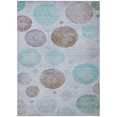 Blue And Brown Geometric Washable Indoor Outdoor Area Rug