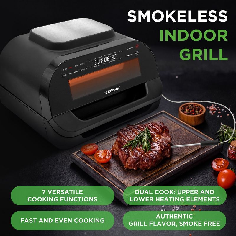 NutriChef Indoor Smokeless Grill | Smart Grill & Air Fryer with 7 Cooking Functions - Black, 2 of 8