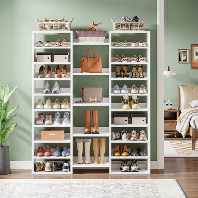 Hommoo Tall Freestanding Wooden Shoe Rack White