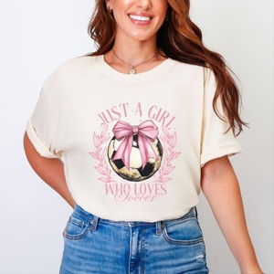 Simply Sage Market Just A Girl Who Loves Soccer Coquette Garment Dyed Tee - 1 of 4