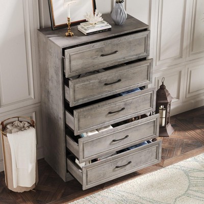 5 Drawer Tall Dresser with Charging Station, TV Stand, Chest of Drawers