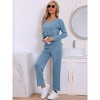 cheibear Women's Ribbed Knit Lounge Long Sleeve Sleepwear with Pants Pajama Set 2 Pcs - 2 of 4