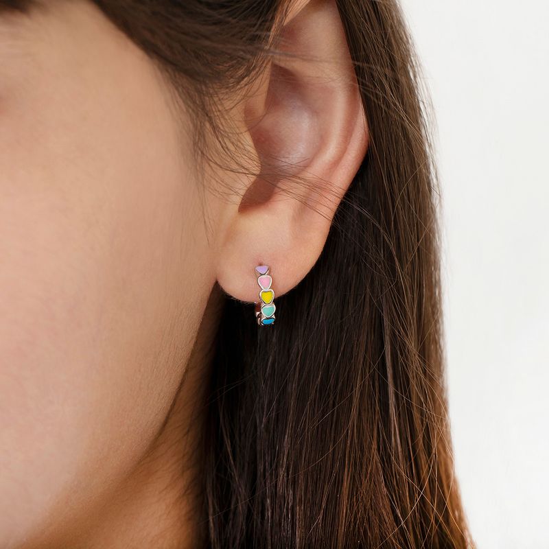 Girls' Heart Cascade Huggie Hoop Sterling Silver Earrings - In Season Jewelry, 4 of 8