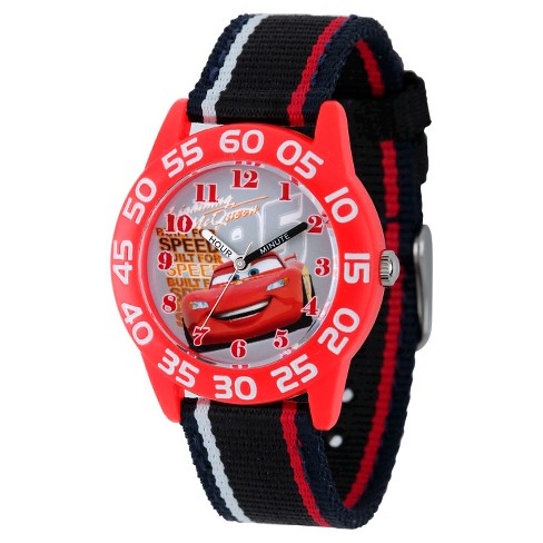 Boys' Disney Cars Lightning McQueen Red Plastic Time Teacher Watch - Black - image 1 of 4