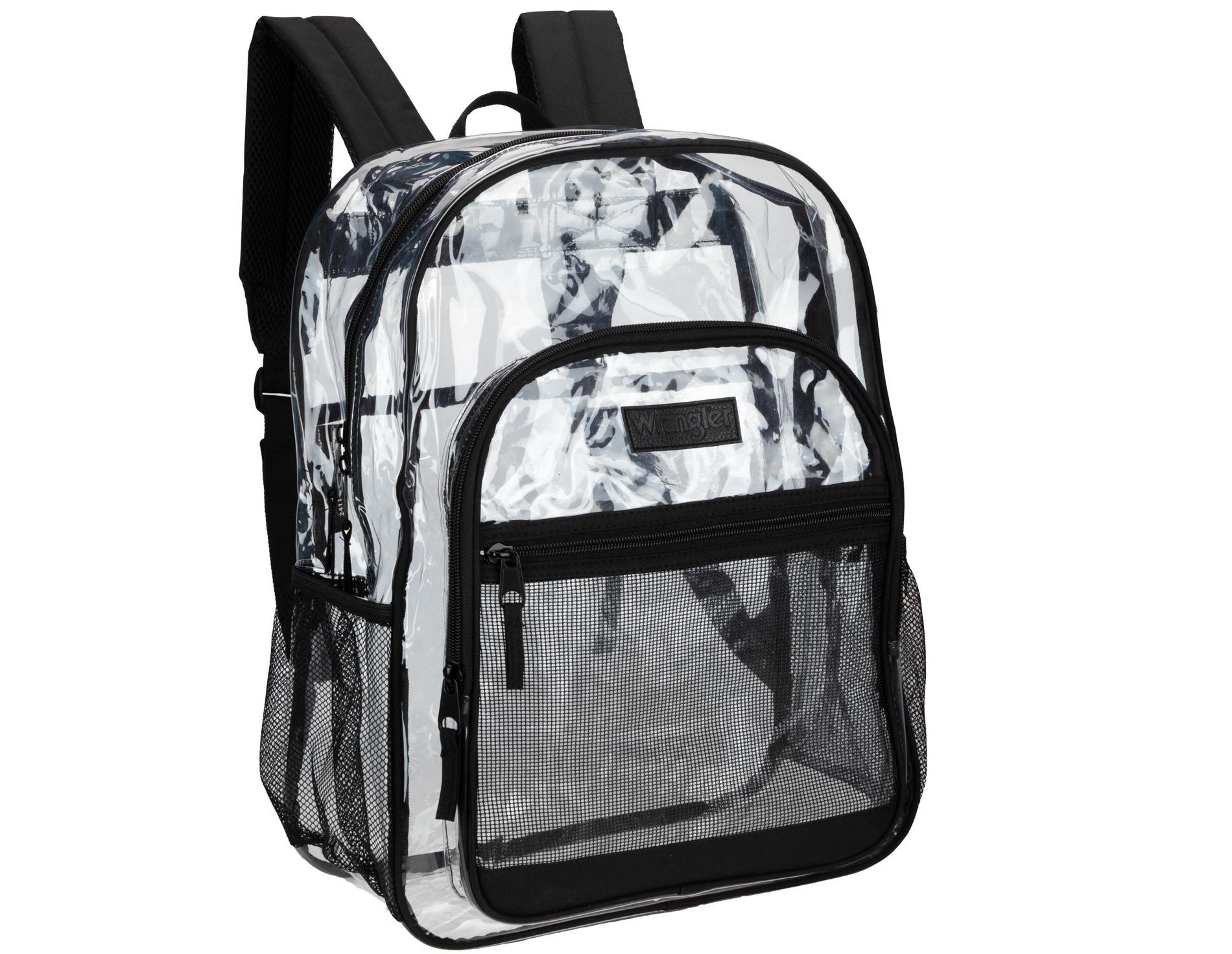 Wrangler Dome Clear Backpack, Water-Resistant Durable Clear Bags,  See Thru Bag for Casual Use, Stadiums, Concerts, School (Black)