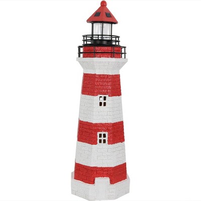 Sunnydaze Outdoor Backyard Garden Nautical Lighthouse Solar LED Pathlight Statue Figurine - 36" - Red Stripe