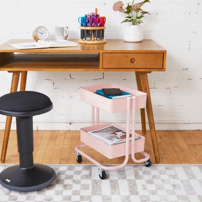 ECR4Kids Pink 2-Tier Metal Rolling Utility Cart