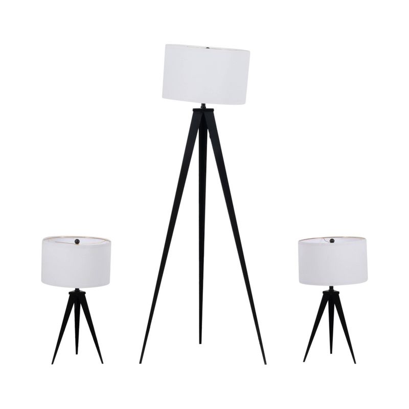 SAGEBROOK HOME (Set of 3) 23&#34; Metal Two Table Tripod Lamps and 60&#34; Metal Floor Tripod Lamp Black, 4 of 10