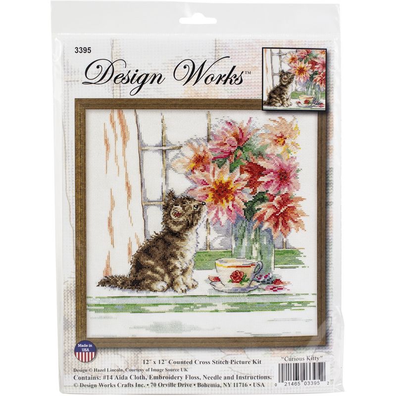 Design Works Counted Cross Stitch Kit 12"X12"-Curious Kitty (14 Count), 1 of 4