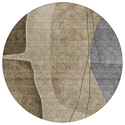 Brown Taupe And Beige Abstract Washable Indoor Outdoor Area Rug