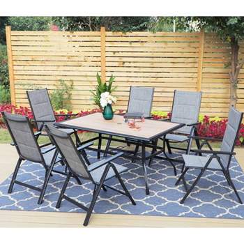 7pc Outdoor Dining Set with 7 Position Adjustable Chairs & Metal Frame Table with Umbrella Hole - Captiva Designs
