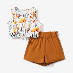 PATPAT Girls 2 piece Floral Flower Hawaiian Outfits Crop Top and Short Sets Girls Summer Outfits Size 4-8Y - 1 of 4