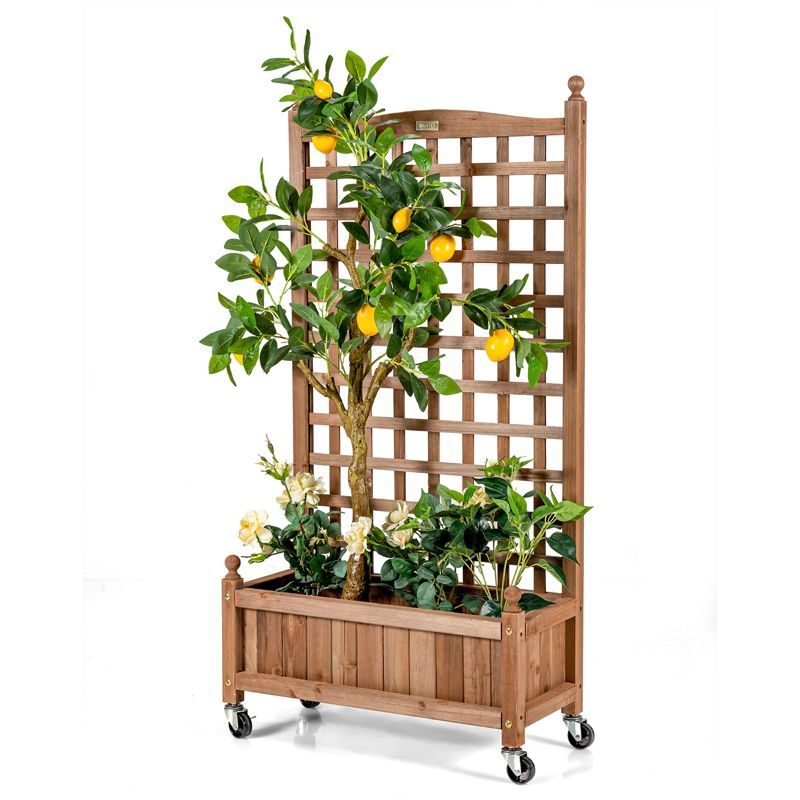 Tangkula 2PC 50in Wood Planter Box with Trellis and Wheels Mobile Plant Raised Bed for Indoor&Outdoor, 3 of 8