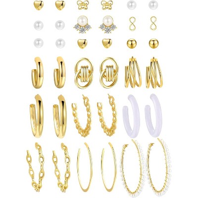 Gold Hoop Earrings Set for Women, 12 Pairs Large/Big Thin Thick Gold Hoops Earrings Loop Pack for Jewelry Gift 40mm/50mm