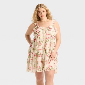 Women's Knit Chiffon Tiered Ruffle Sleeve Mini A-Line Dress - Wild Fable™ - 1 of 2