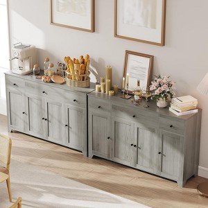 55" Sideboard Buffet Cabinet with Storage, Minimalist Kitchen Storage Cabinet with 3 Drawers & 4 Doors, Farmhouse Buffet Console Table Coffee Bar - 1 of 4