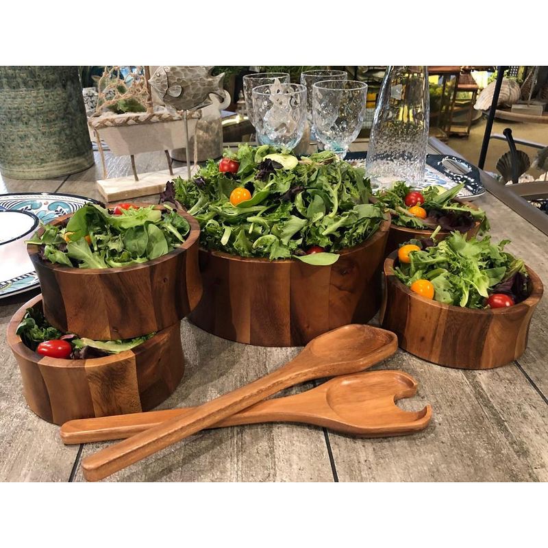 Kalmar Home Aolid Acacia Wood 7 Piece - Extra Large Salad Bowl with Servers and 4 Individuals, 2 of 3