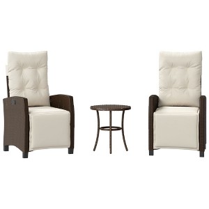 vidaXL 3 Piece Bistro Set - Brown Poly Rattan with Adjustable Reclining Chairs, Washable Cushions, and Round Table for Garden, Patio, Balcony - 1 of 4