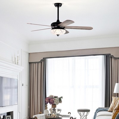 52" Gray Metal and Wood Composite Ceiling Fan with Remote Control and Lighting