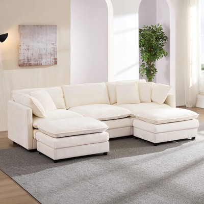 Mjkone 101'' U-Shaped Modular Sectional Sofa, 5-Seat Cloud Couch with 2 Ottomans, Modern Chenille Sofa Sleeper Deep Seat Couches