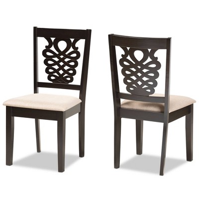 2pc Gervais Fabric and Wood Dining Chairs Set Brown - Baxton Studio