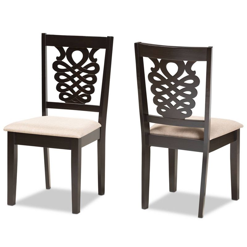 2pc GervaisFabric and Wood Dining Chairs Set Brown - Baxton Studio: High Back, Armless, Contemporary Style, Foam Padded, Intricate Cut-Out Design, 1 of 9
