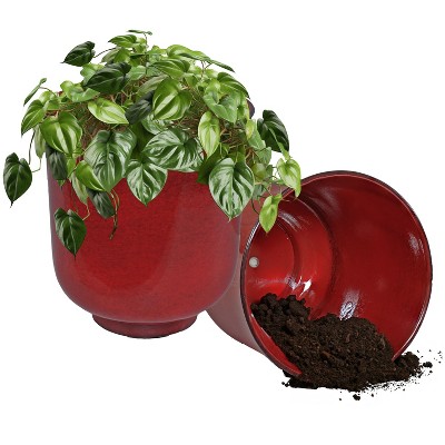 Vivian Ruby Glaze 11" Metal Indoor/Outdoor Planter Set