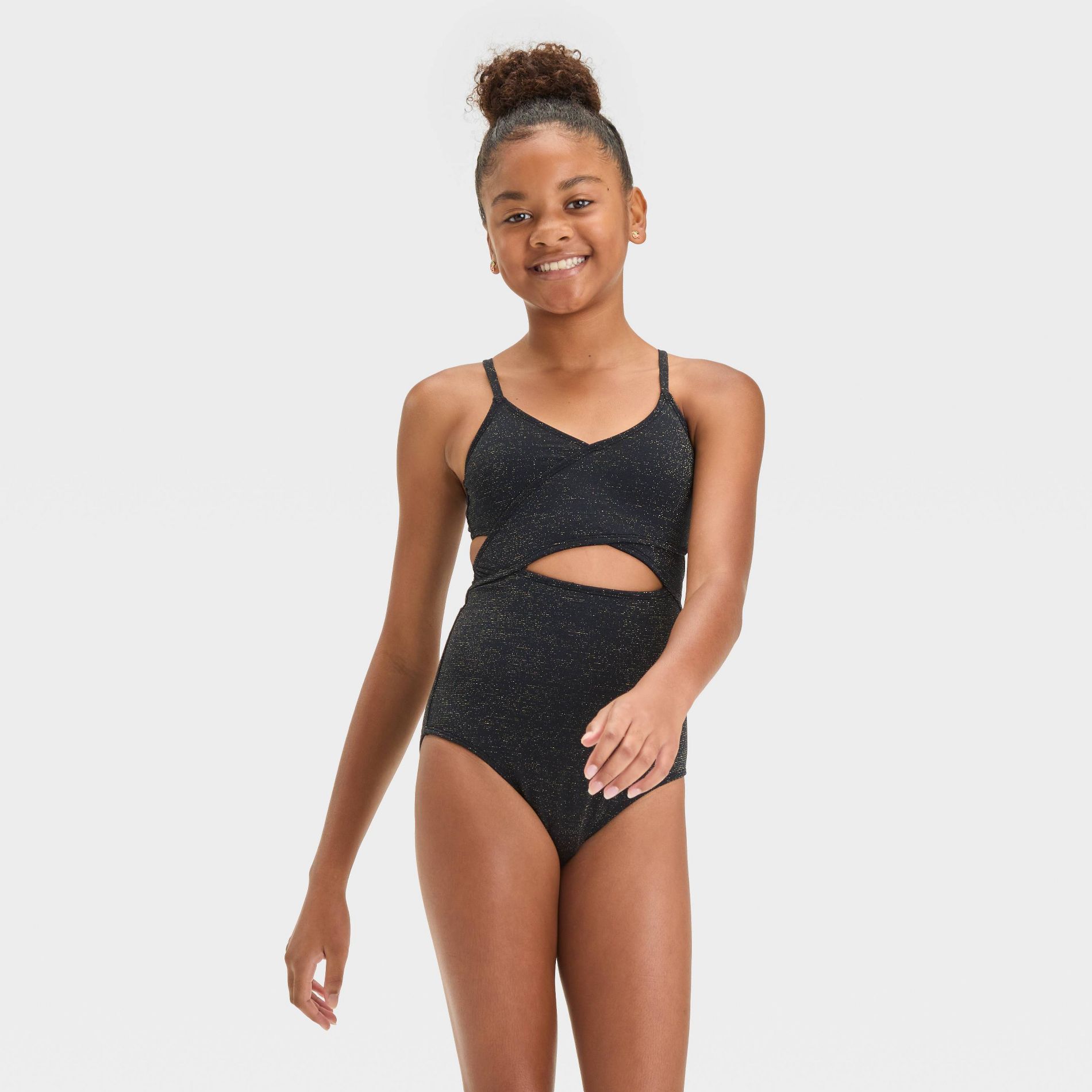 Girls' Solid One Piece Swimsuit - art Class™ Black